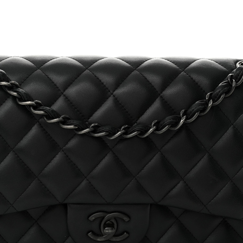 Lambskin Quilted Jumbo Double Flap So Black