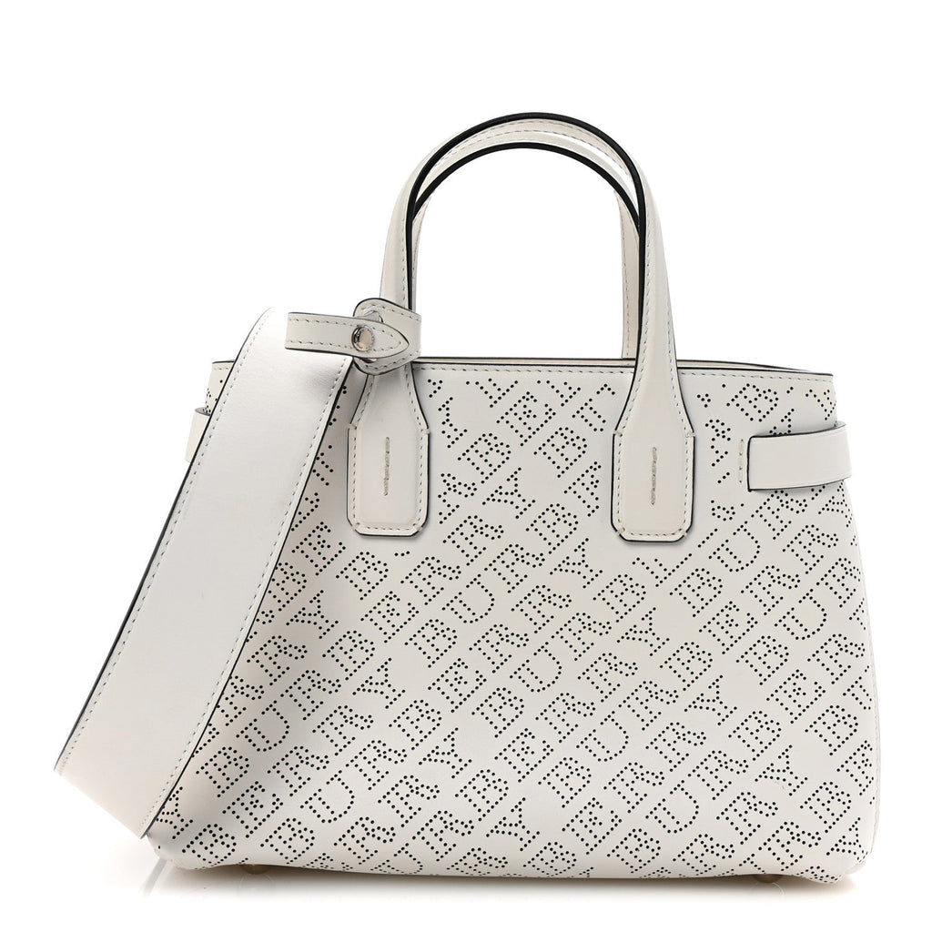 Calfskin Perforated Small Banner Tote Chalk White