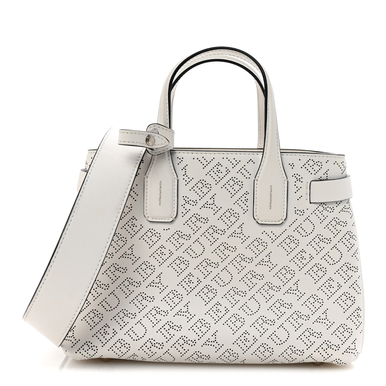 Calfskin Perforated Small Banner Tote Chalk White