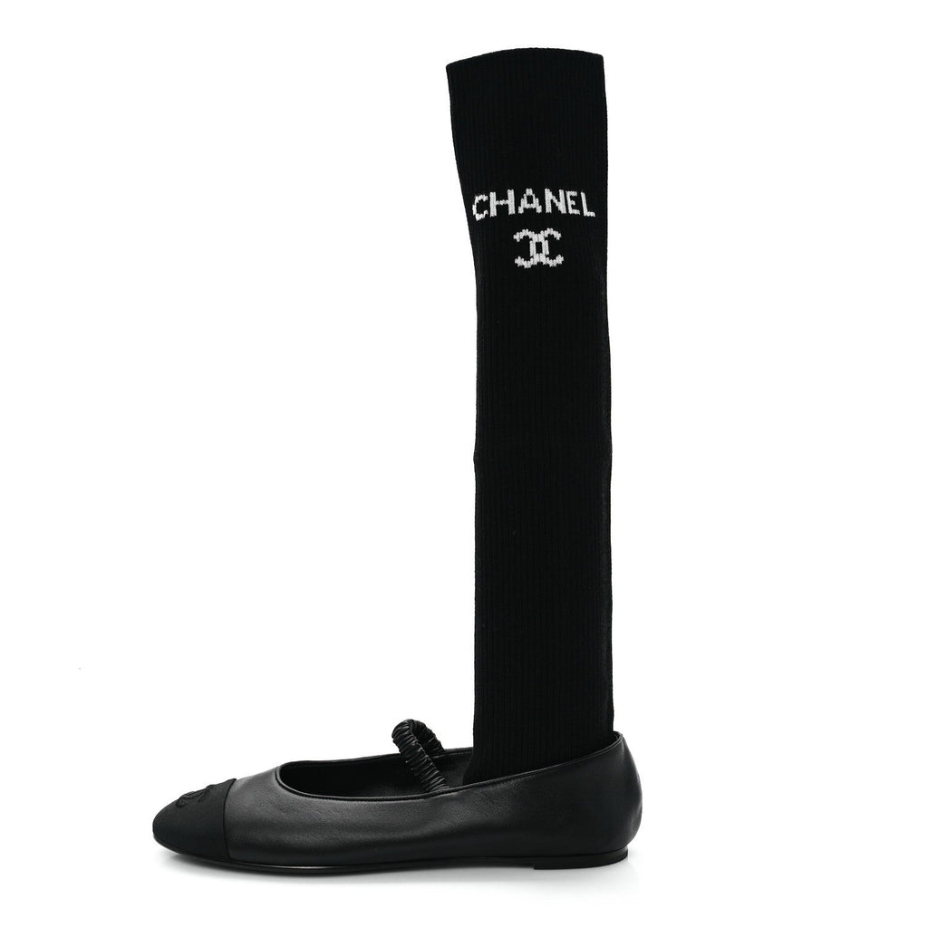 Lambskin Grosgrain Cap Toe CC Ballerina Flats With Leg Warmers 38.5 Black