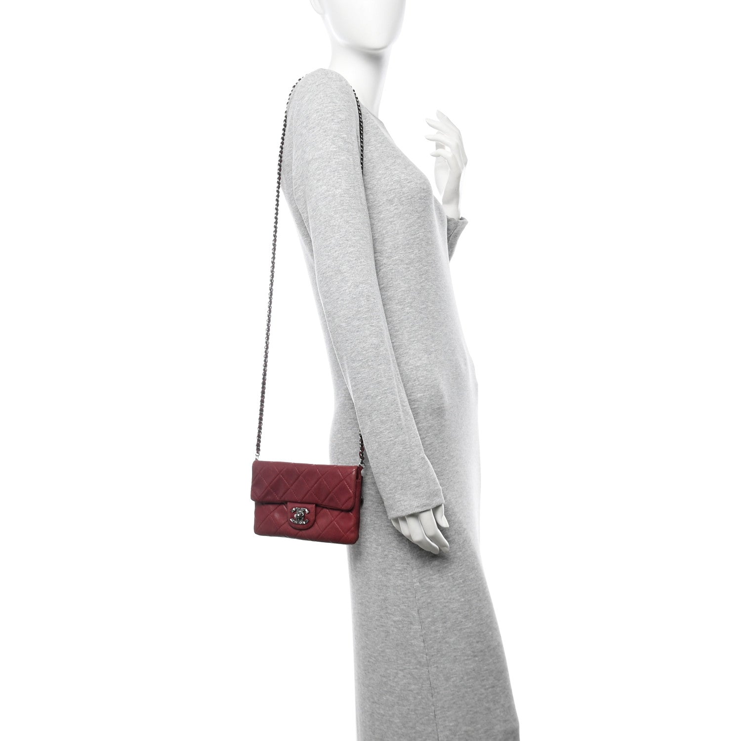 Lambskin Quilted Mini Mineral Nights Flap Crossbody Bag Dark Red
