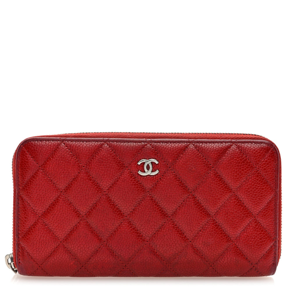 Caviar Quilted Large Gusset Zip Around Wallet Red