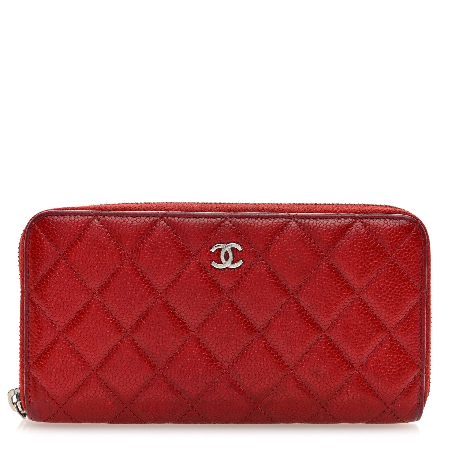 Caviar Quilted Large Gusset Zip Around Wallet Red