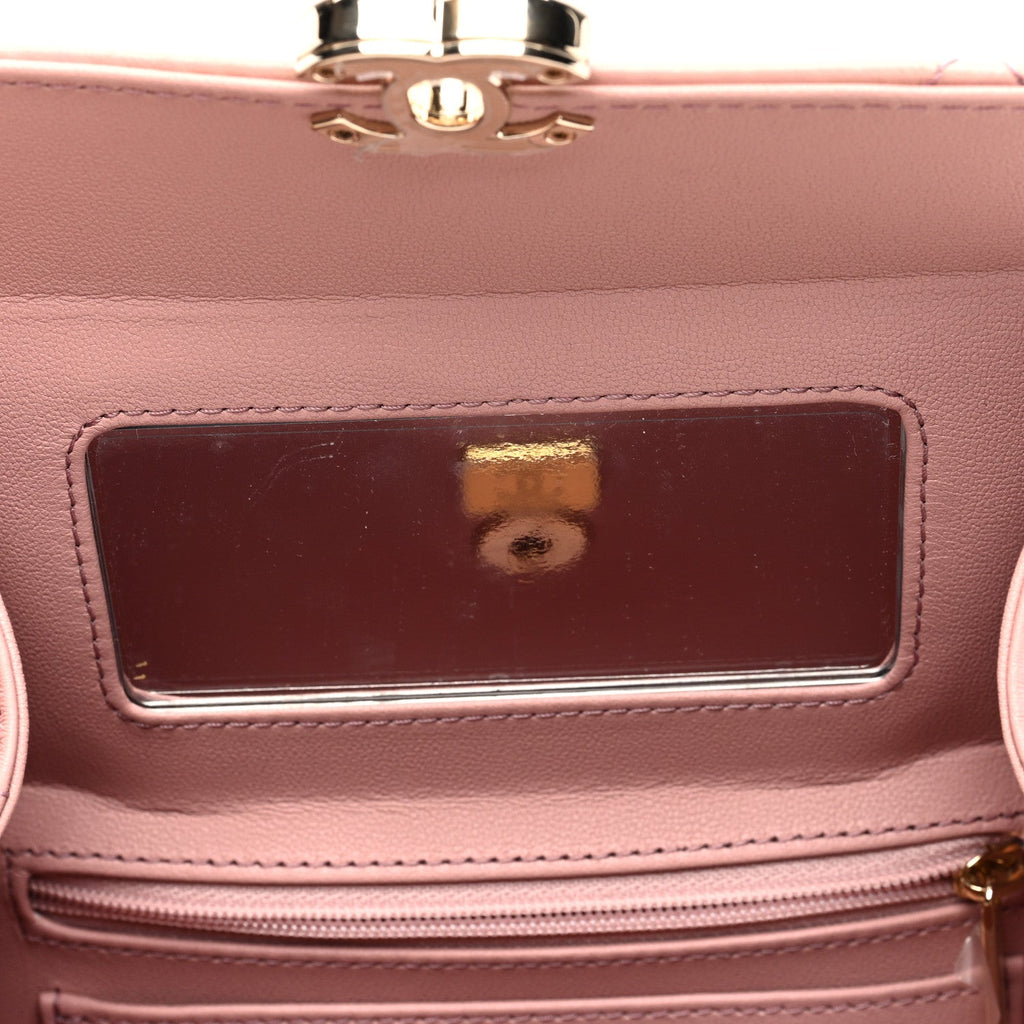 Shiny Calfskin Quilted CC Handle Vanity Flap Bag Pink