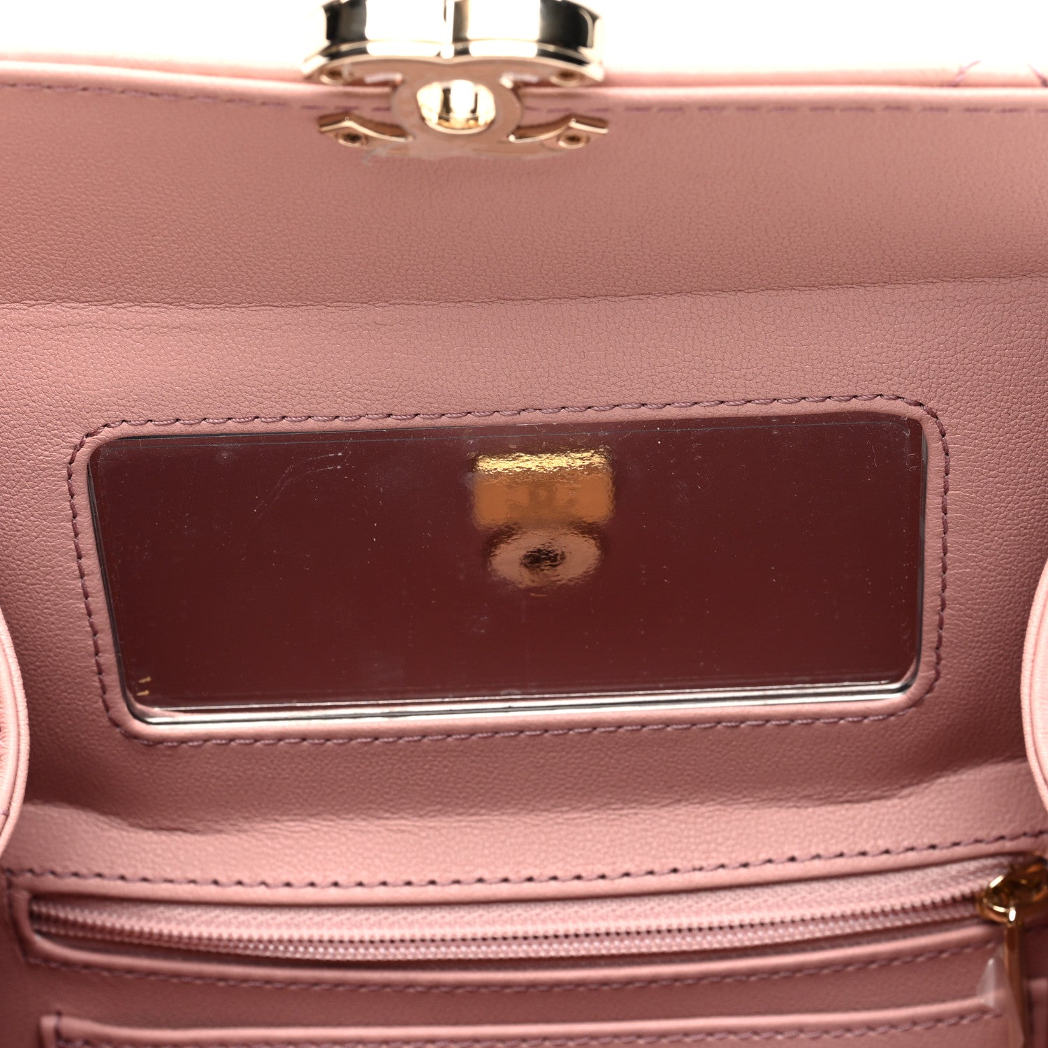 Shiny Calfskin Quilted CC Handle Vanity Flap Bag Pink