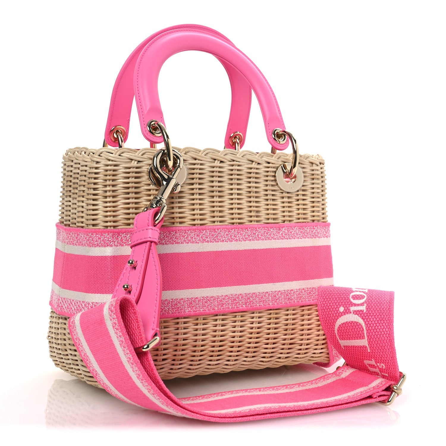 Wicker Oblique Medium Lady Dior Bag Fluorescent Pink