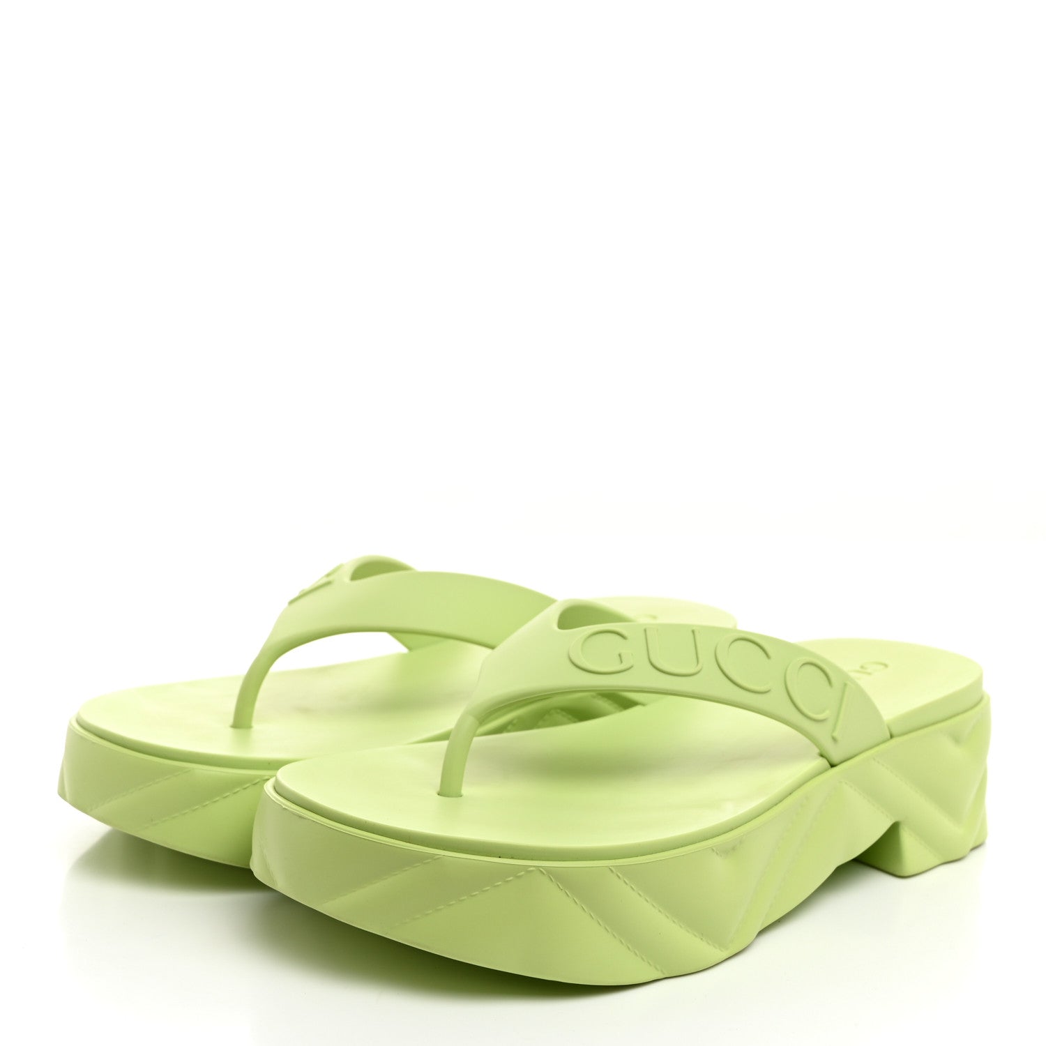Rubber Chevron Logo Embossed Womens Thong Platform Sandals 41 Light Green