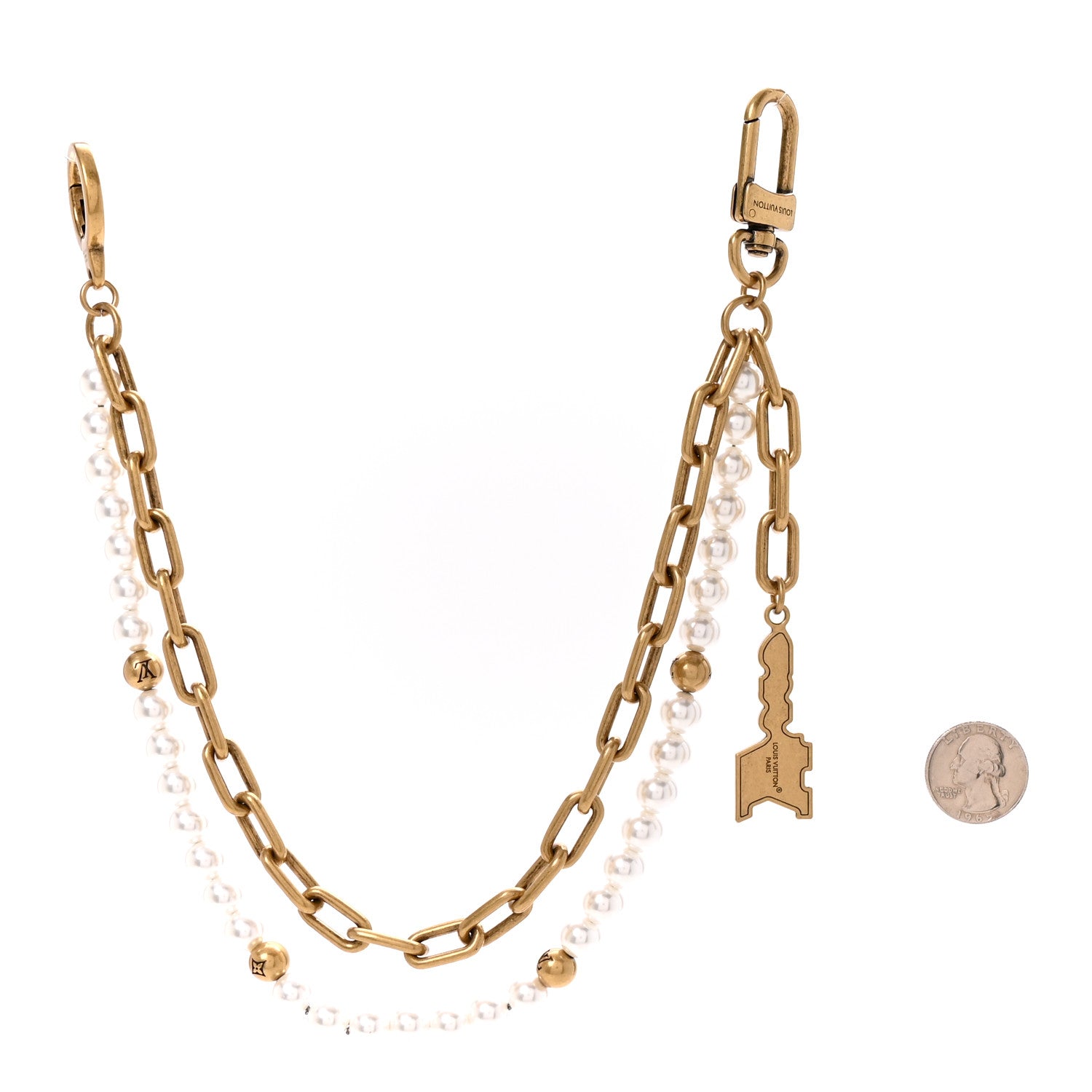 Chain Belt Pearls Bag Charm Gold
