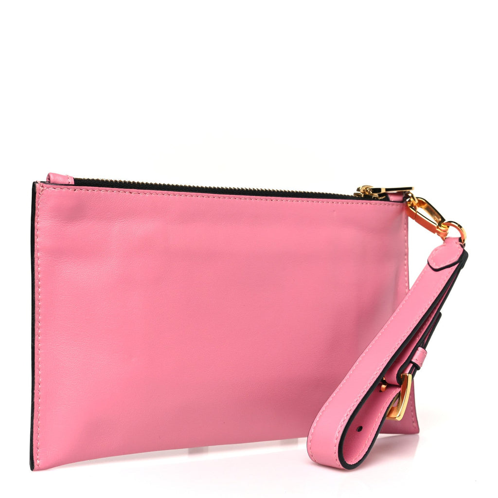 Lambskin Logo Wristlet Pouch Pink