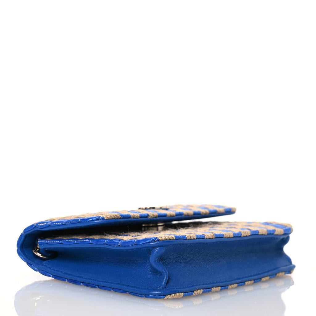 Raffia Jute Striped Belt Bag Blue Beige