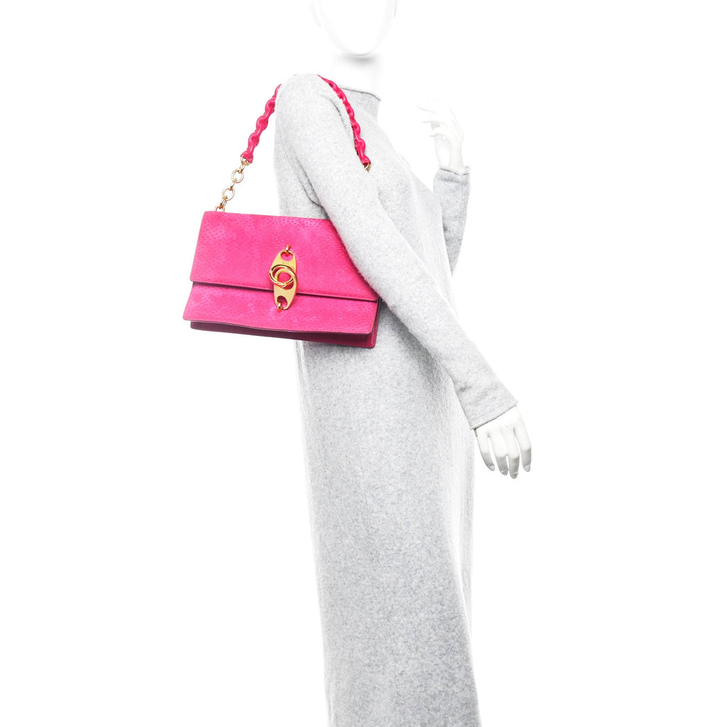 Suede Large Clip Shoulder Bag Hot Pink