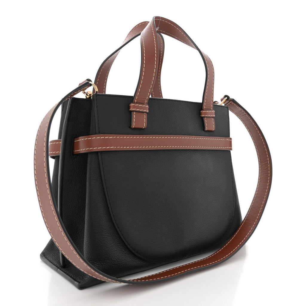 Calfskin Small Gate Tote Pecan Black