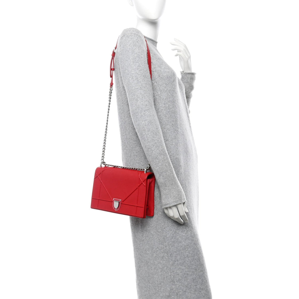Grained Calfskin Medium Diorama Flap Bag Red