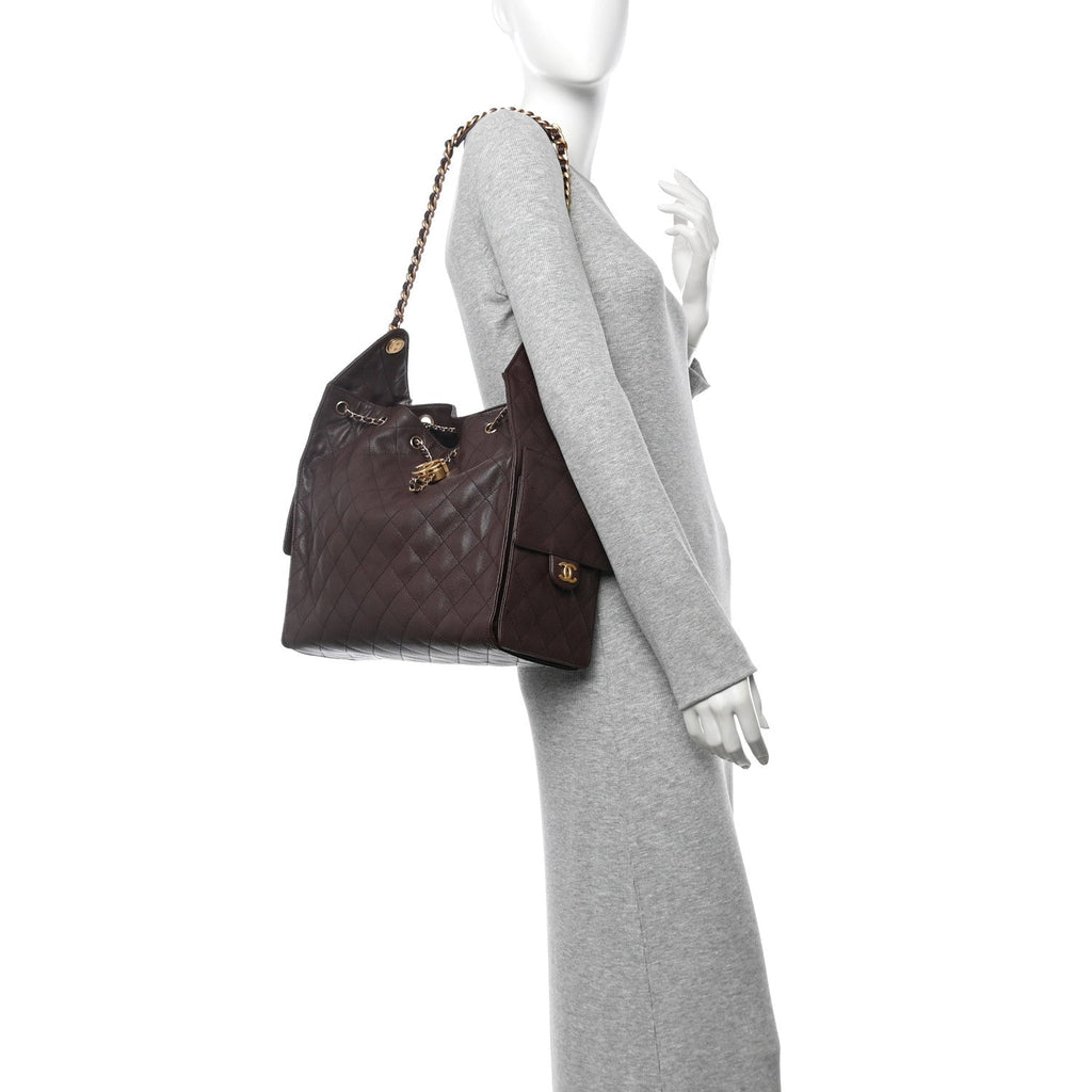 Caviar Quilted Medium Chanel 25 Handbag Dark Brown