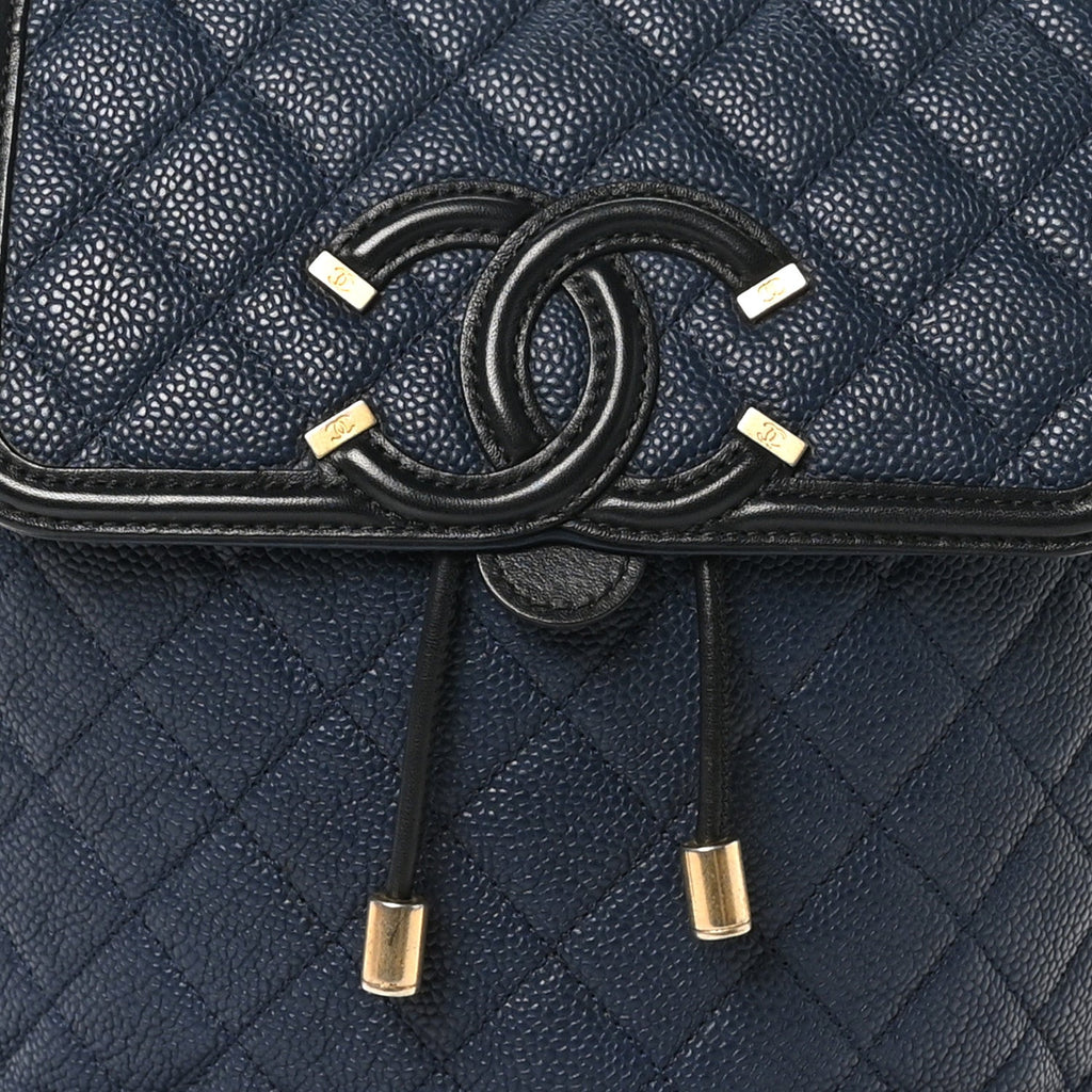 Caviar Quilted Filigree Backpack Navy