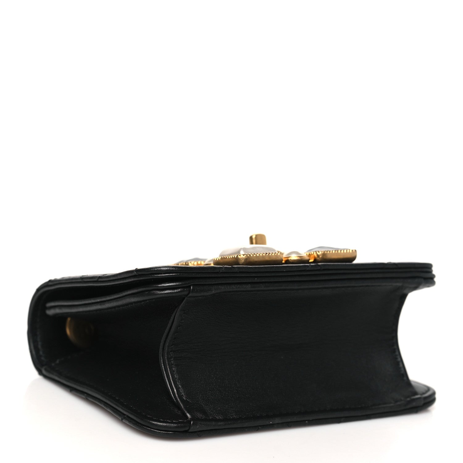 Calfskin Quilted Crystal Pearl Mini Flap Bag Black
