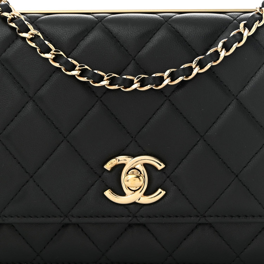 Lambskin Quilted Trendy CC Wallet On Chain WOC Black