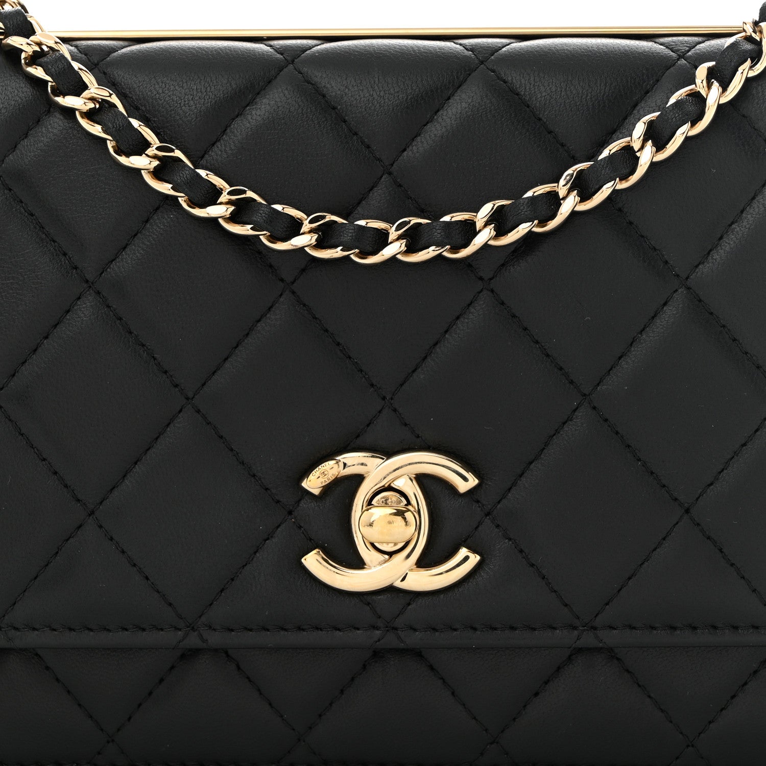 Lambskin Quilted Trendy CC Wallet On Chain WOC Black