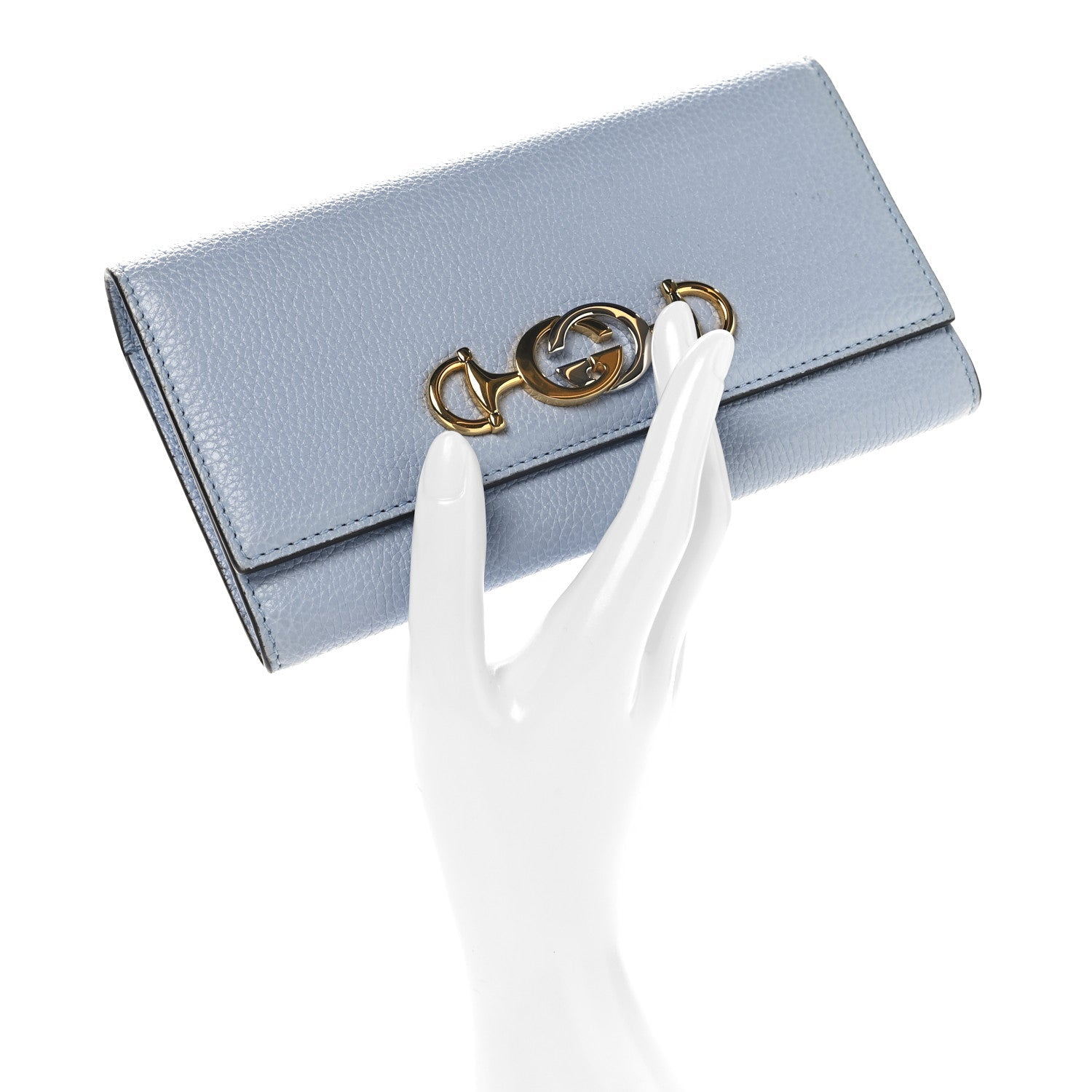 Grainy Calfskin Zumi Continental Wallet  Porcelain Light Blue
