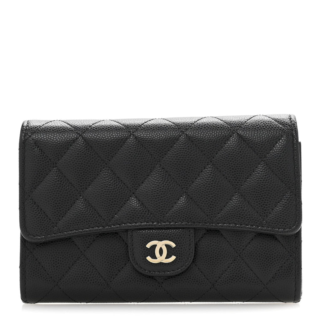 Caviar Quilted Medium Flap Wallet Black