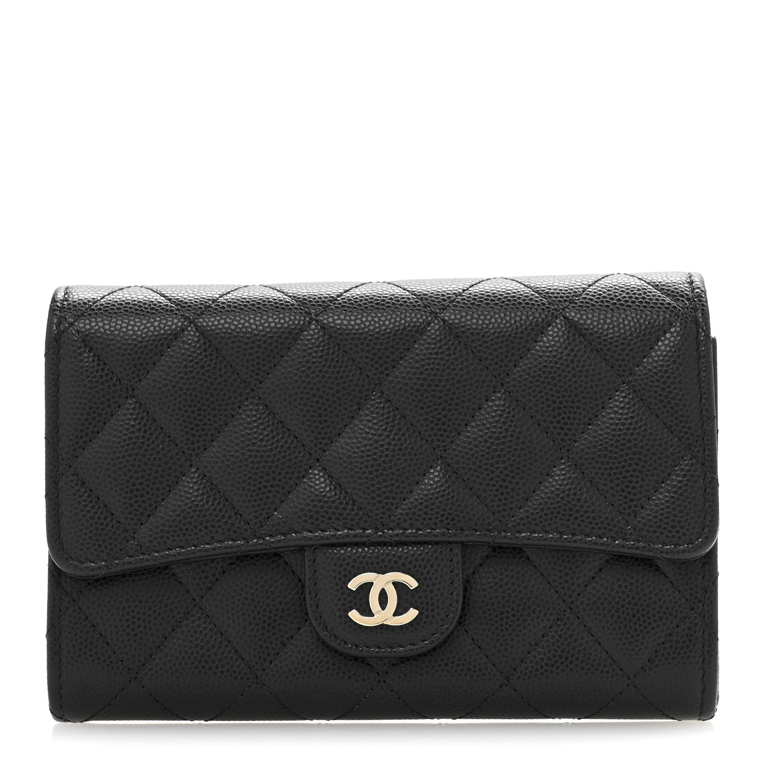Caviar Quilted Medium Flap Wallet Black