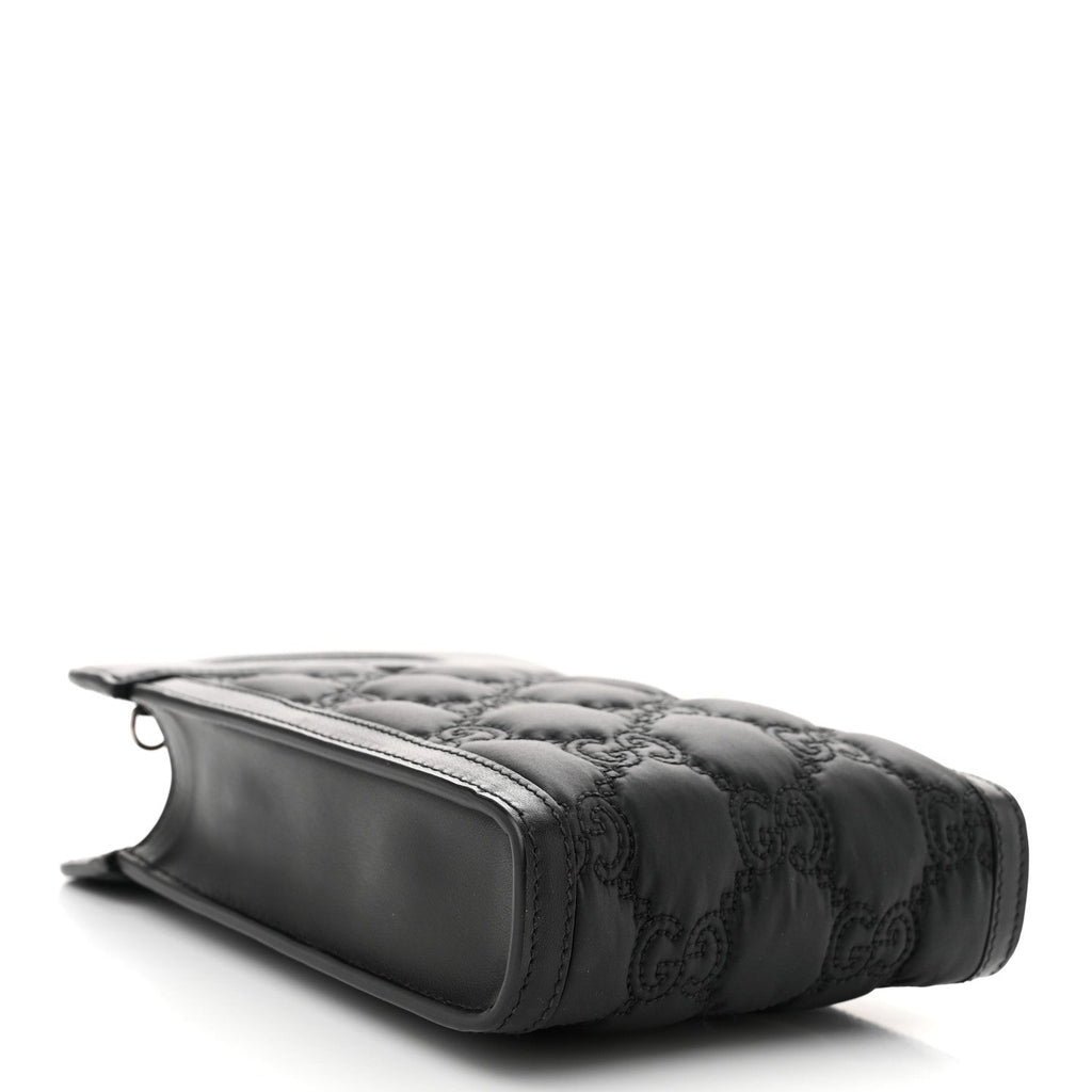 Nylon Calfskin Enamel GG Matelasse Mini Top Slip Handle Crossbody Bag Black