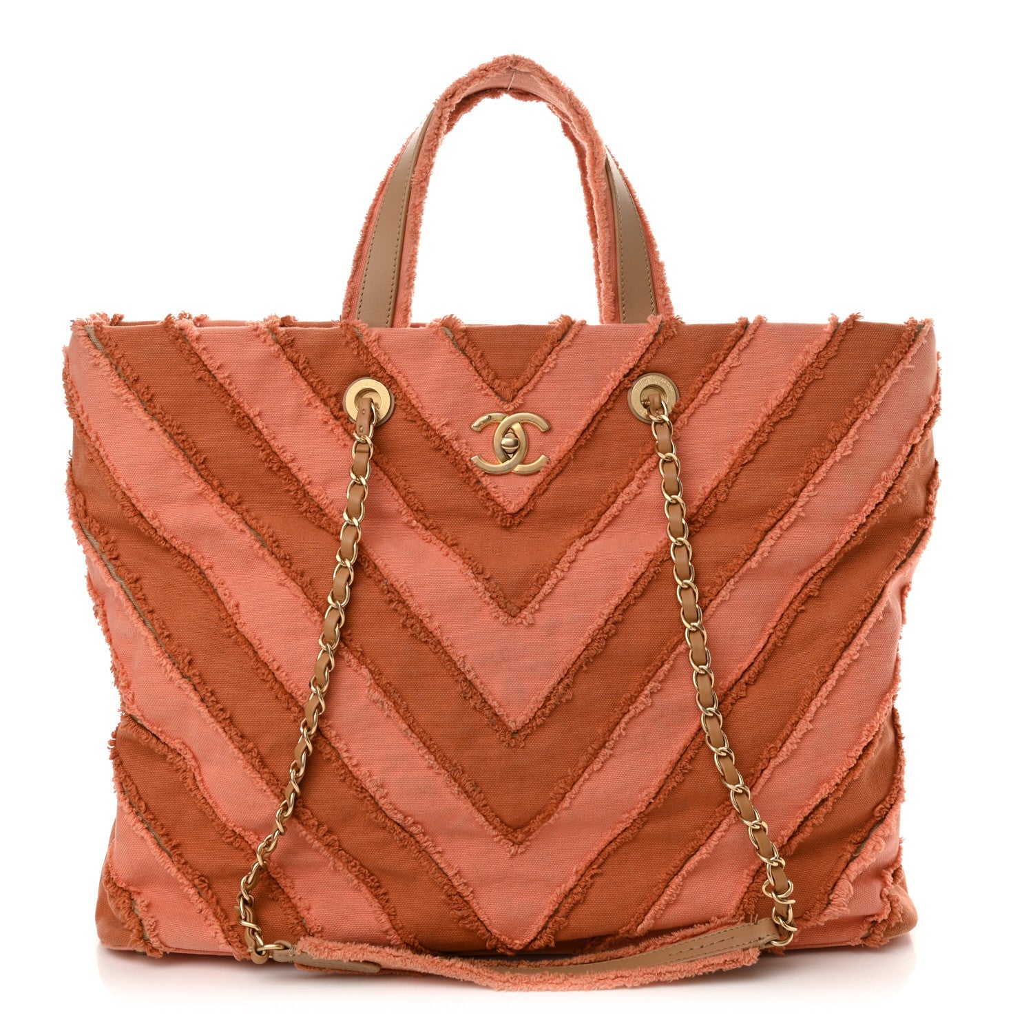 Canvas Chevron Cuba Patchwork Shopper Tote Orange