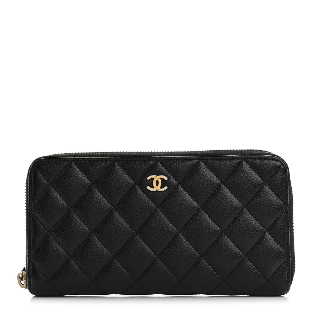 Caviar Quilted Large Gusset Zip Around Wallet Black