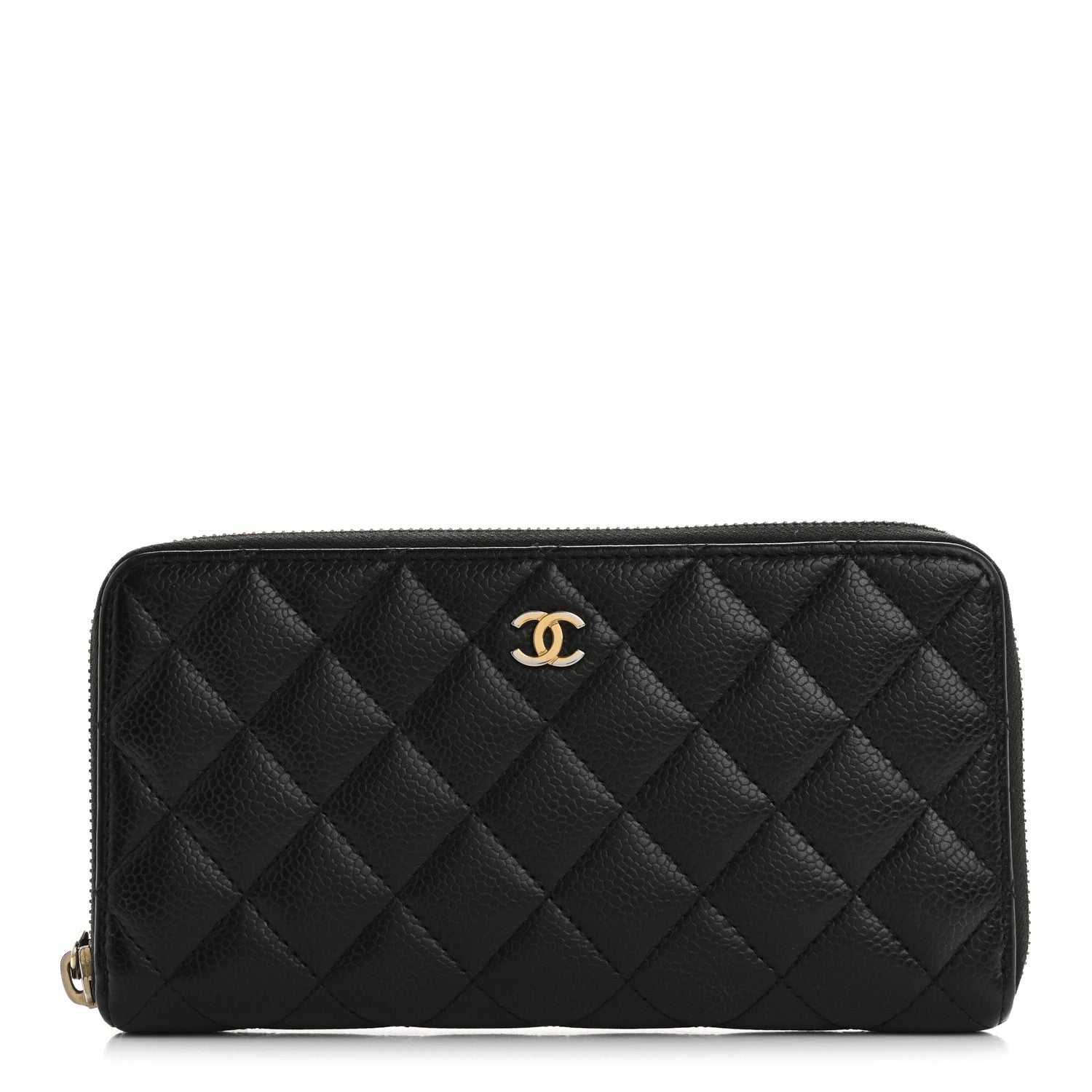 Caviar Quilted Large Gusset Zip Around Wallet Black