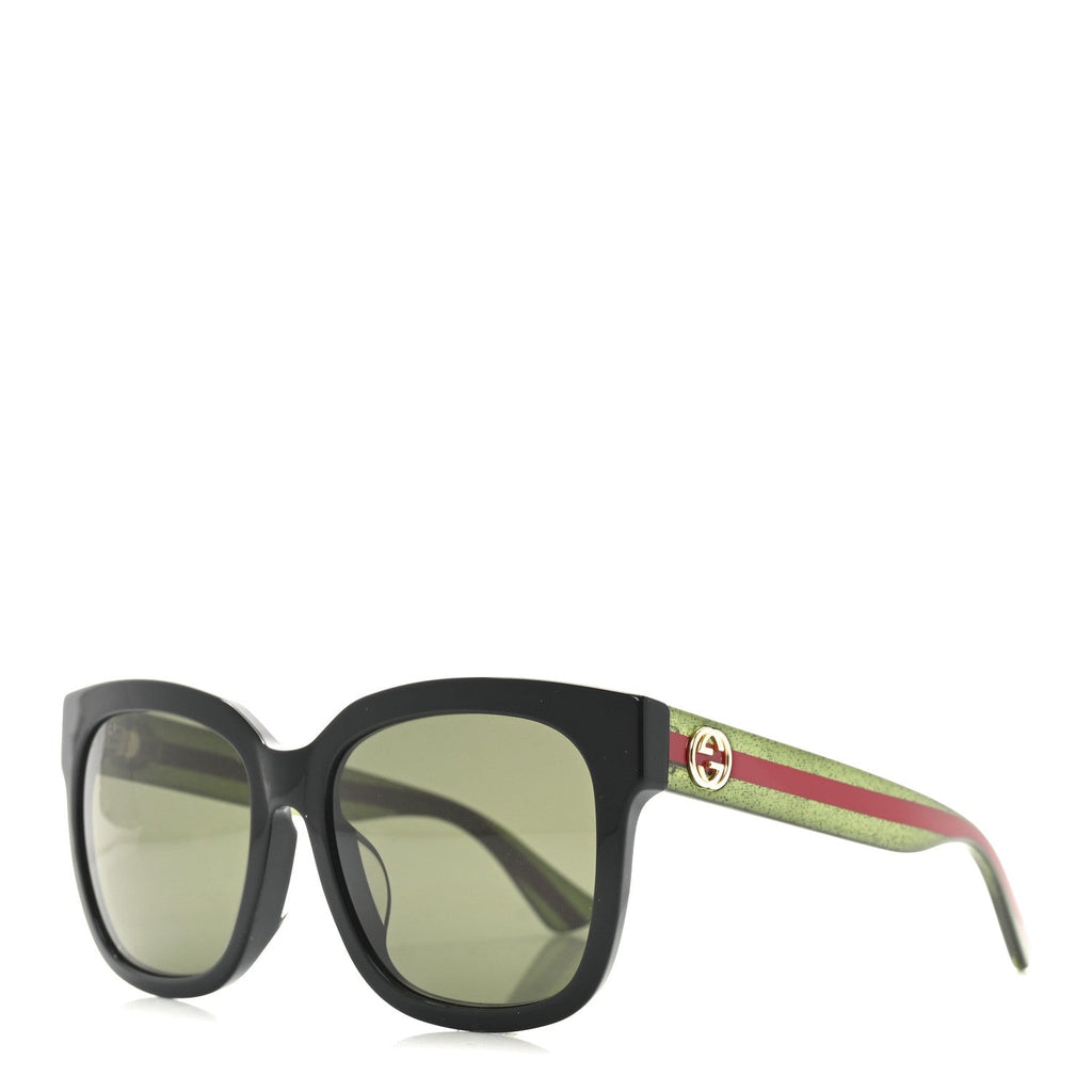 Acetate Square Frame Web Glitter Sunglasses GG0034S Black Green