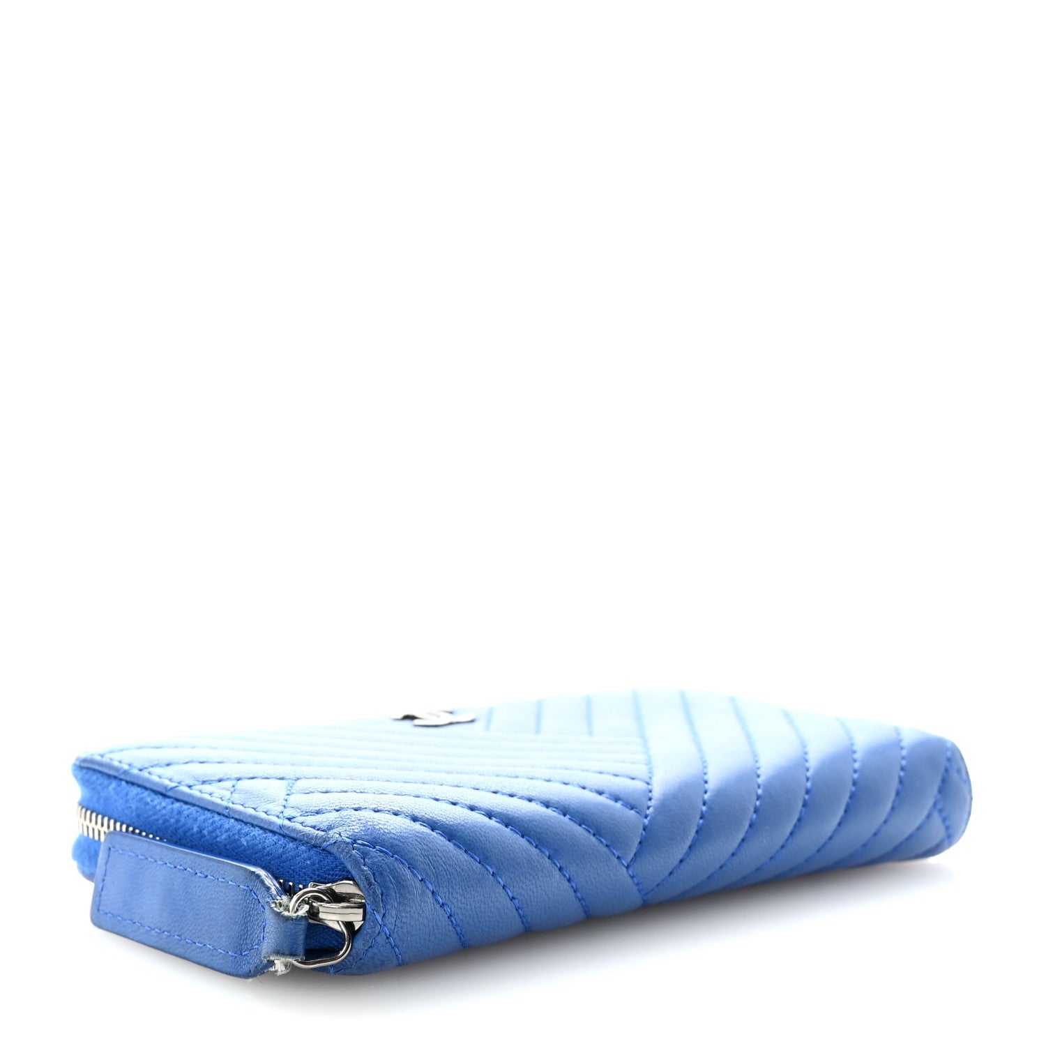 Lambskin Quilted CC Crossing Small Zip Around Wallet Blue