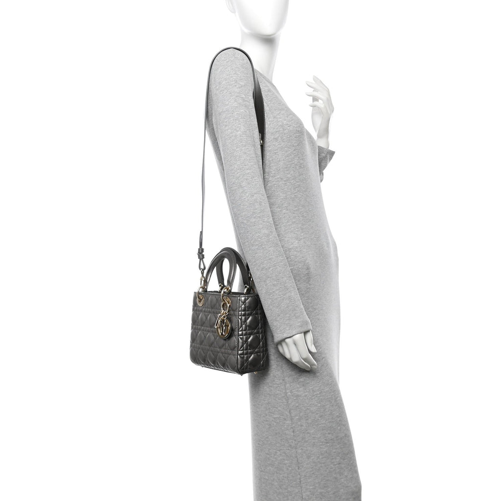 Lambskin Cannage Small My ABCDior Lady Dior Metallic Grey