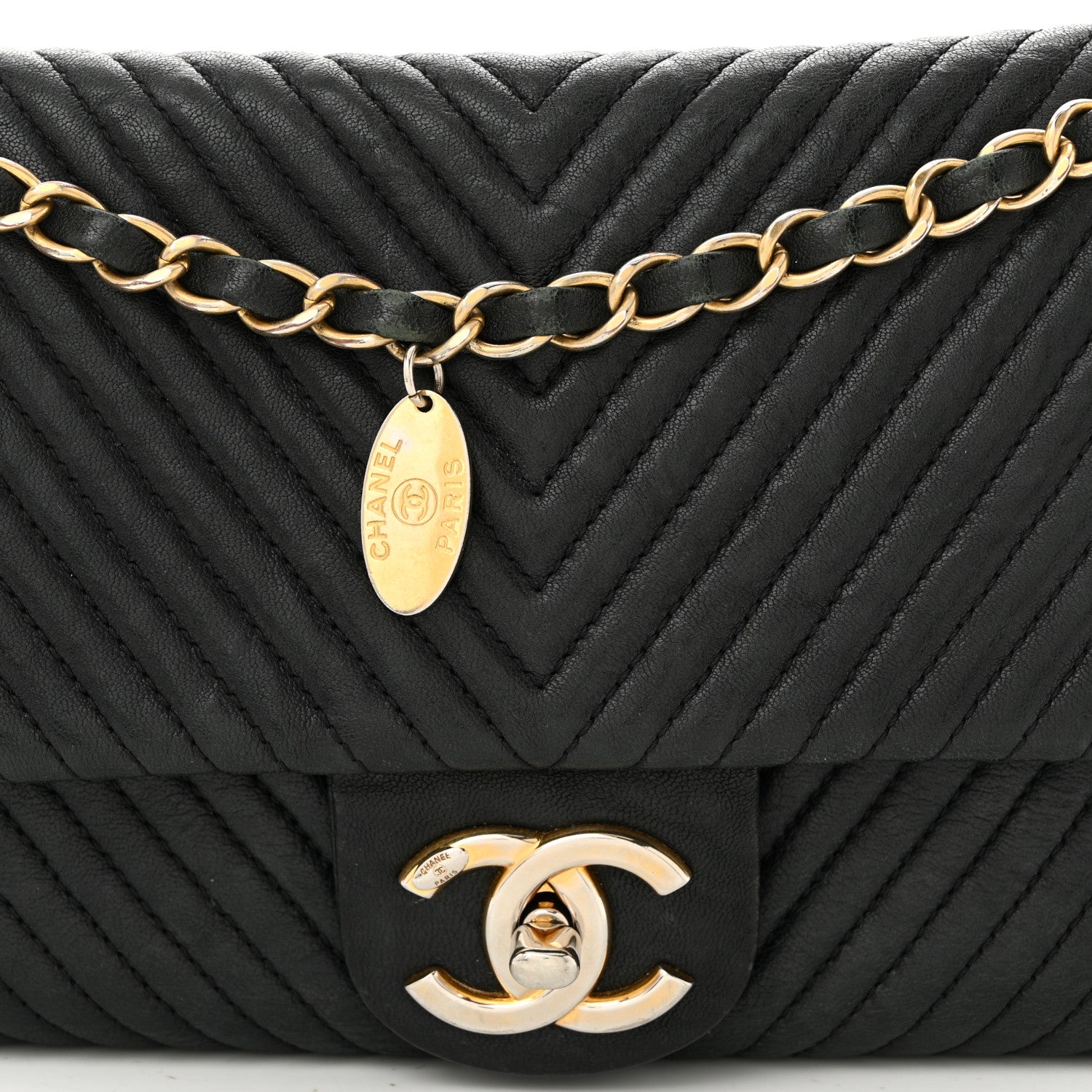 Calfskin Chevron Quilted Medium Surpique Flap Black