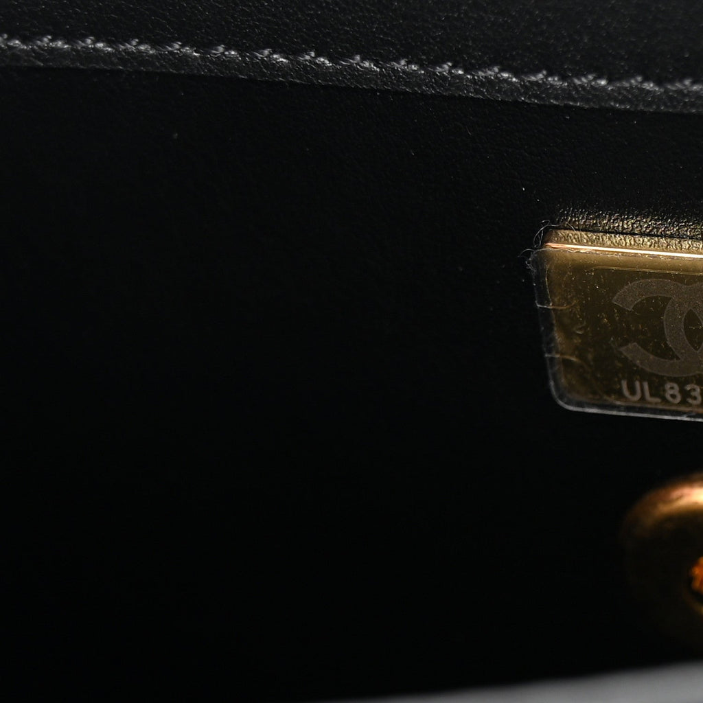 Shiny Calfskin Quilted Mini Metal Top Handle Flap Black
