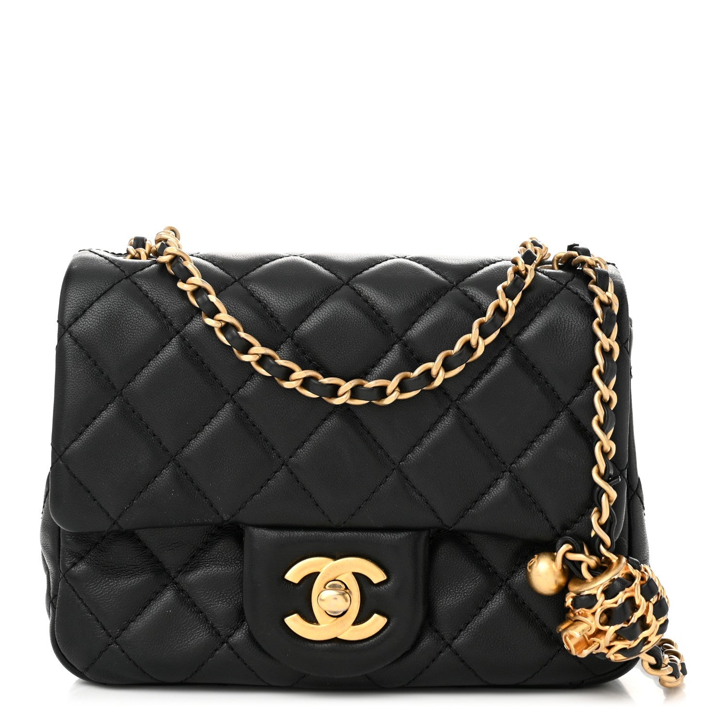 Lambskin Quilted Mini Pearl Crush Flap Black
