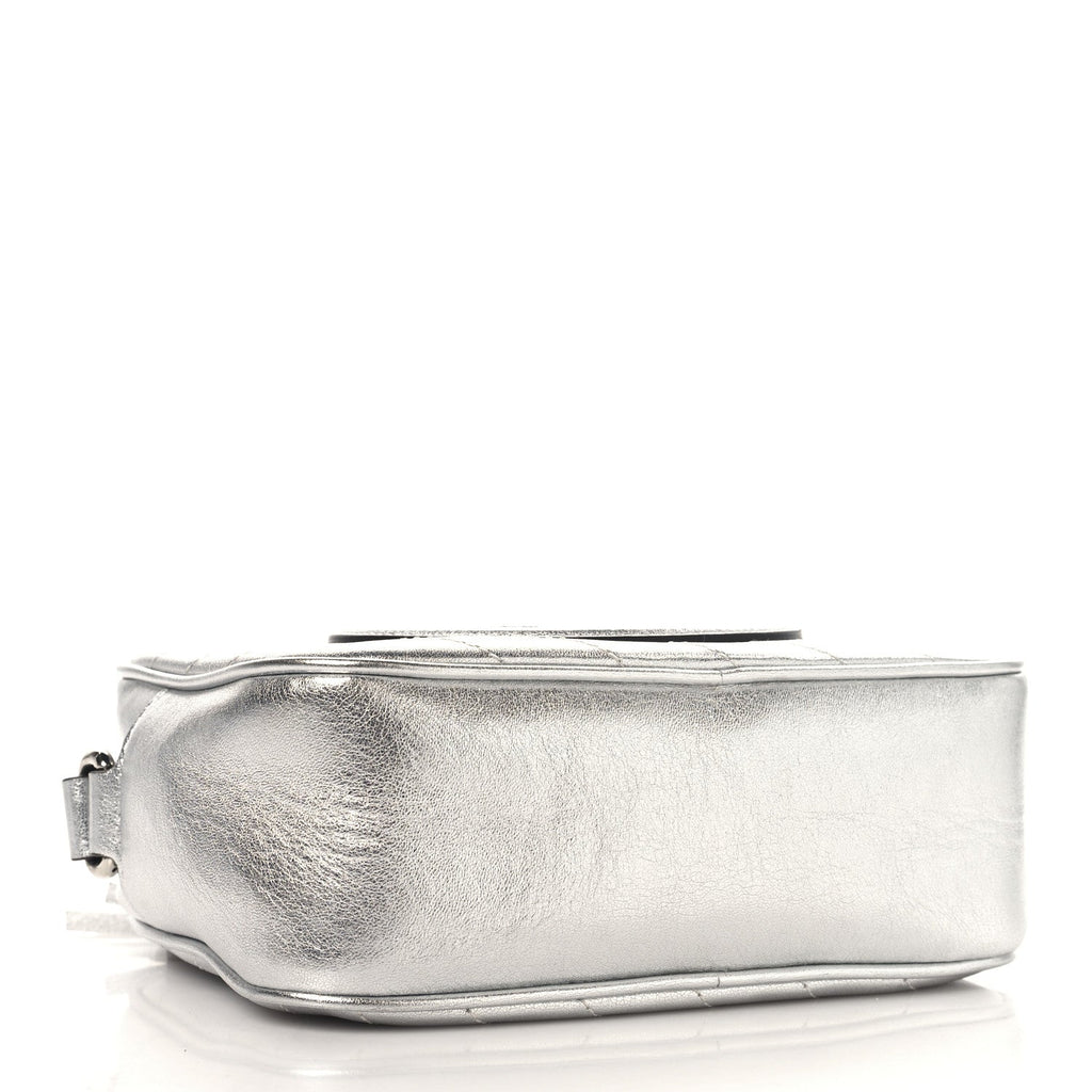 Metallic Sakai Be Green Calfskin Diagonal Stitched Small Blondie Shoulder Bag Silver