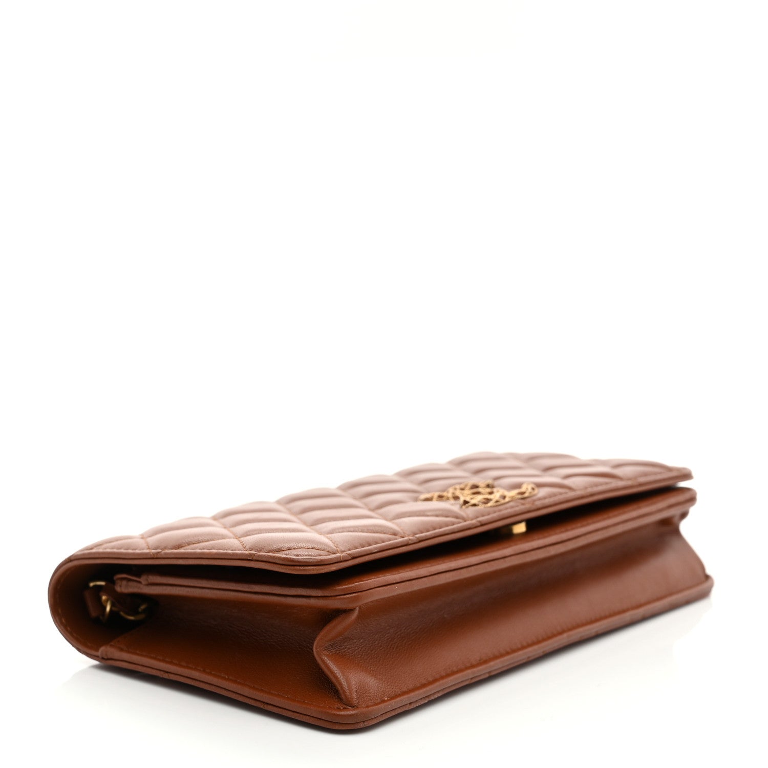 Lambskin Quilted Clutch With Chain Brown