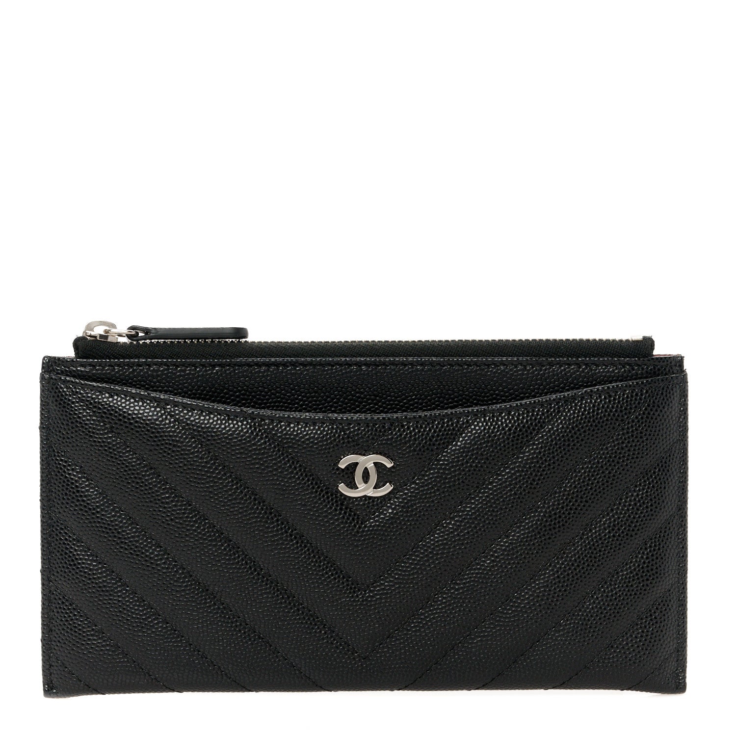 Caviar Chevron Quilted Zip Pouch Black