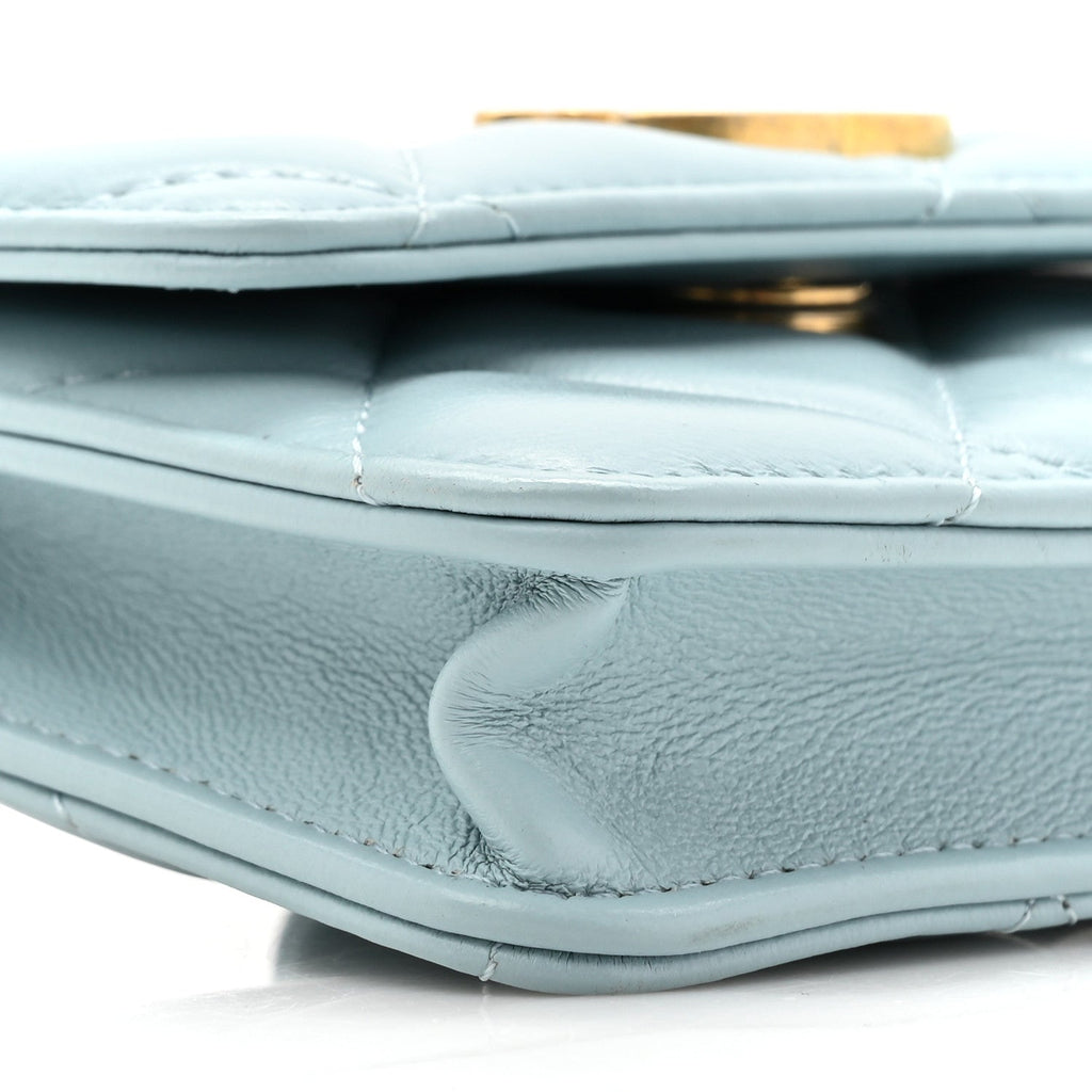 Lambskin Enamel Quilted Pending CC Flap Belt Bag Light Blue