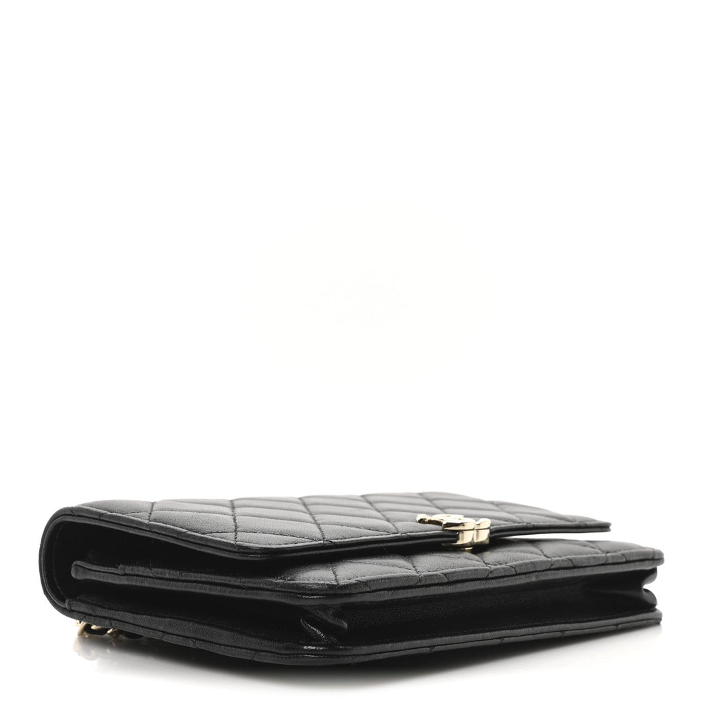Lambskin Quilted Top Handle Wallet On Chain WOC Black