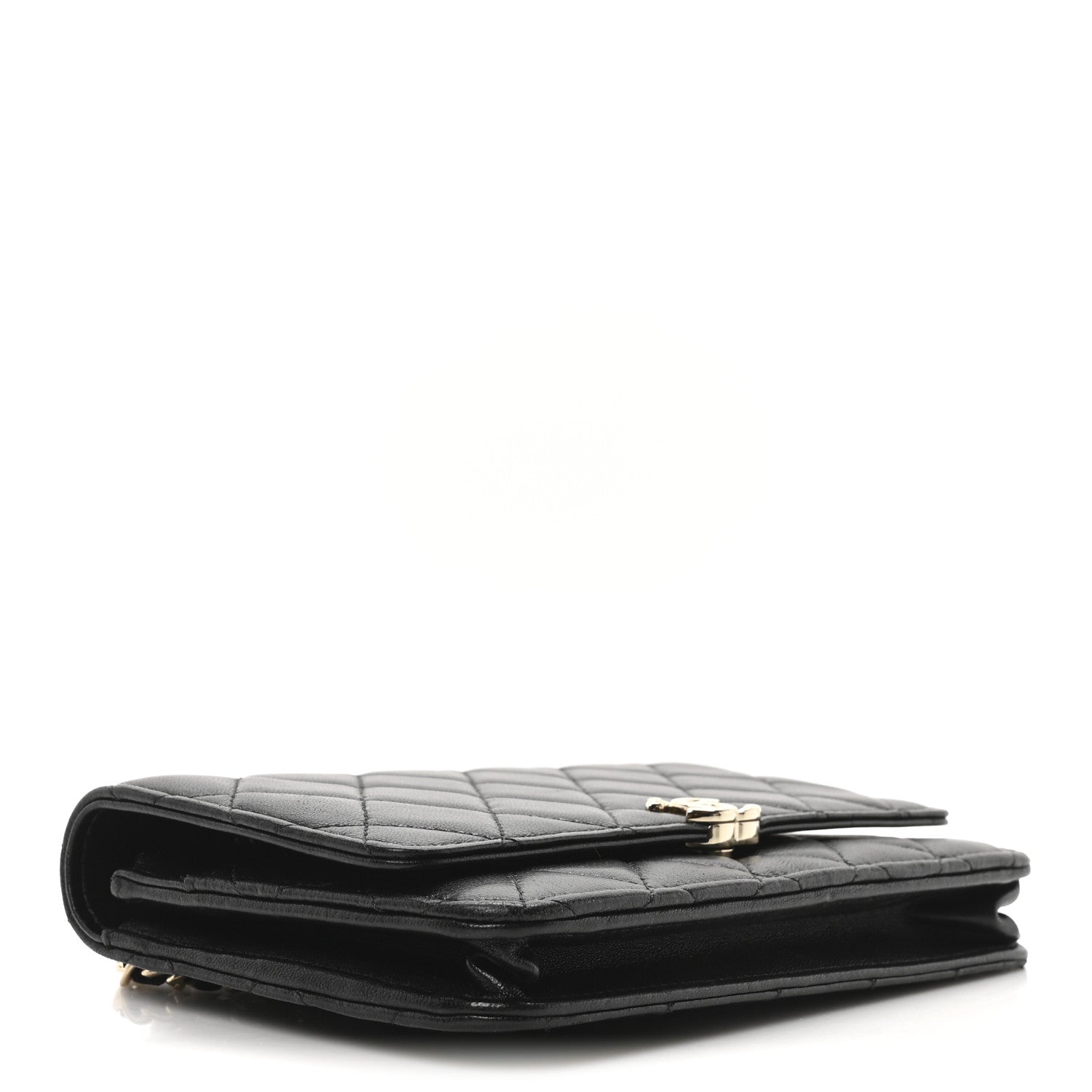 Lambskin Quilted Top Handle Wallet On Chain WOC Black