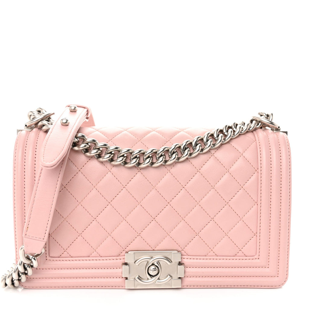 Calfskin Quilted Medium Boy Flap Light Pink