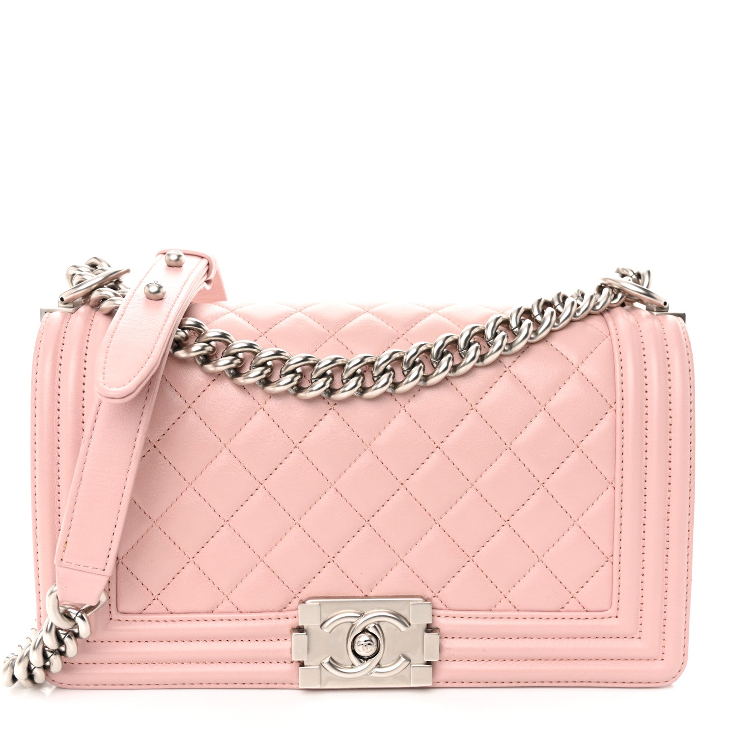 Calfskin Quilted Medium Boy Flap Light Pink