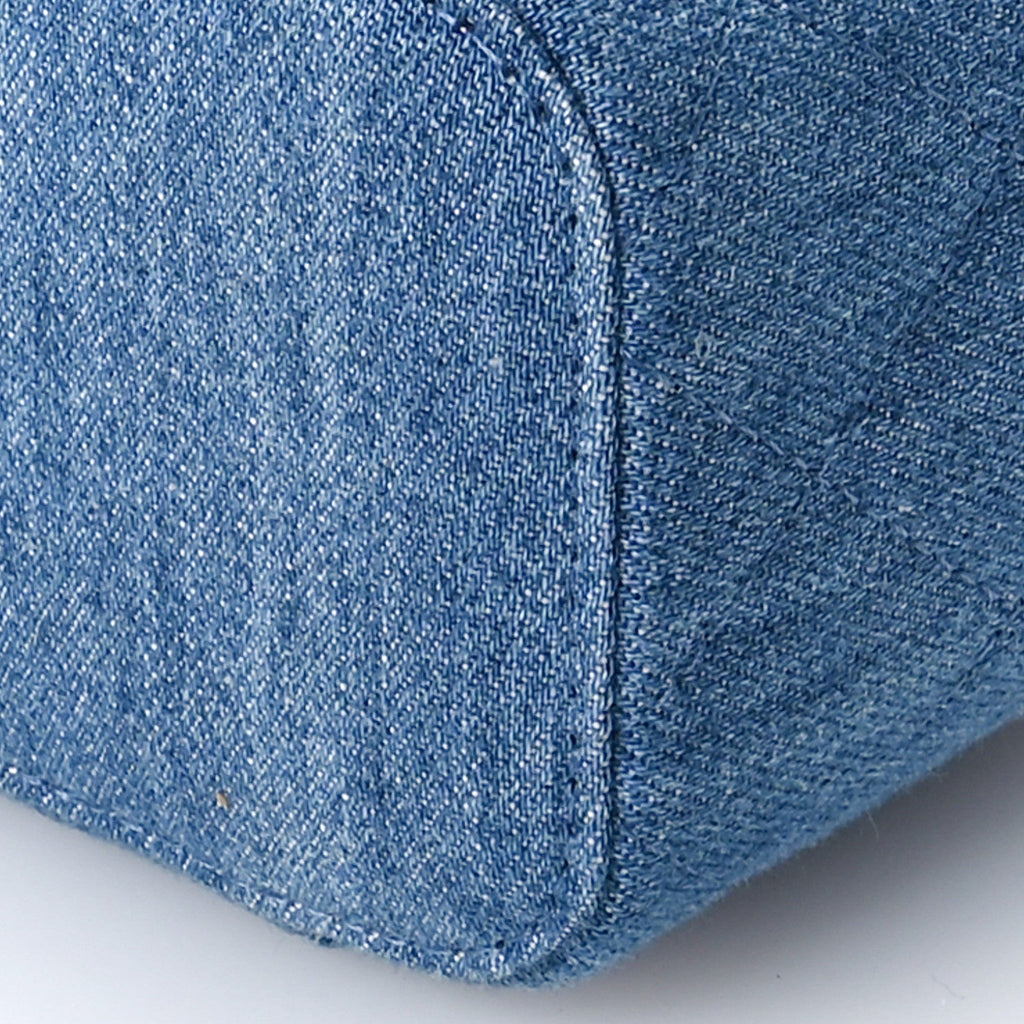 Denim Quilted Mini Pearl Crush Vanity Case With Chain