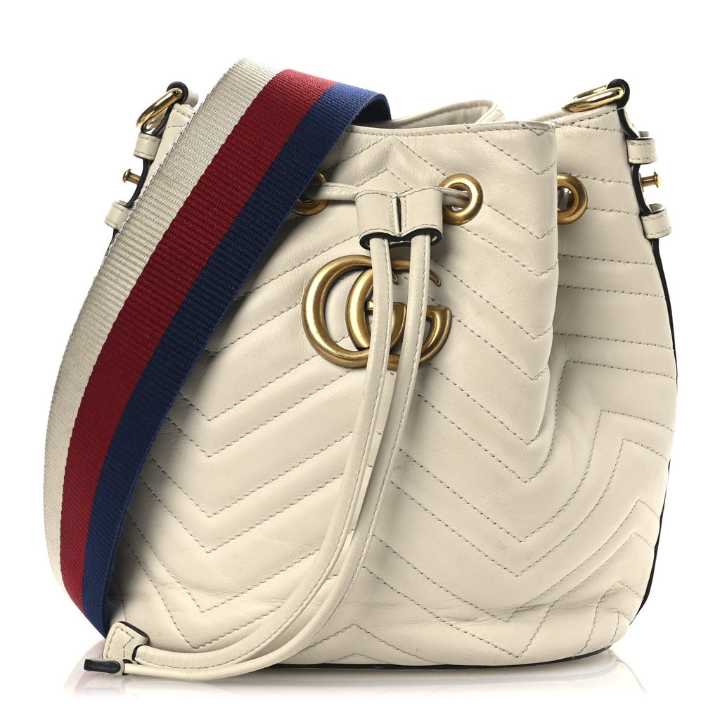 Calfskin Matelasse Sylvie Web GG Marmont Bucket Bag White