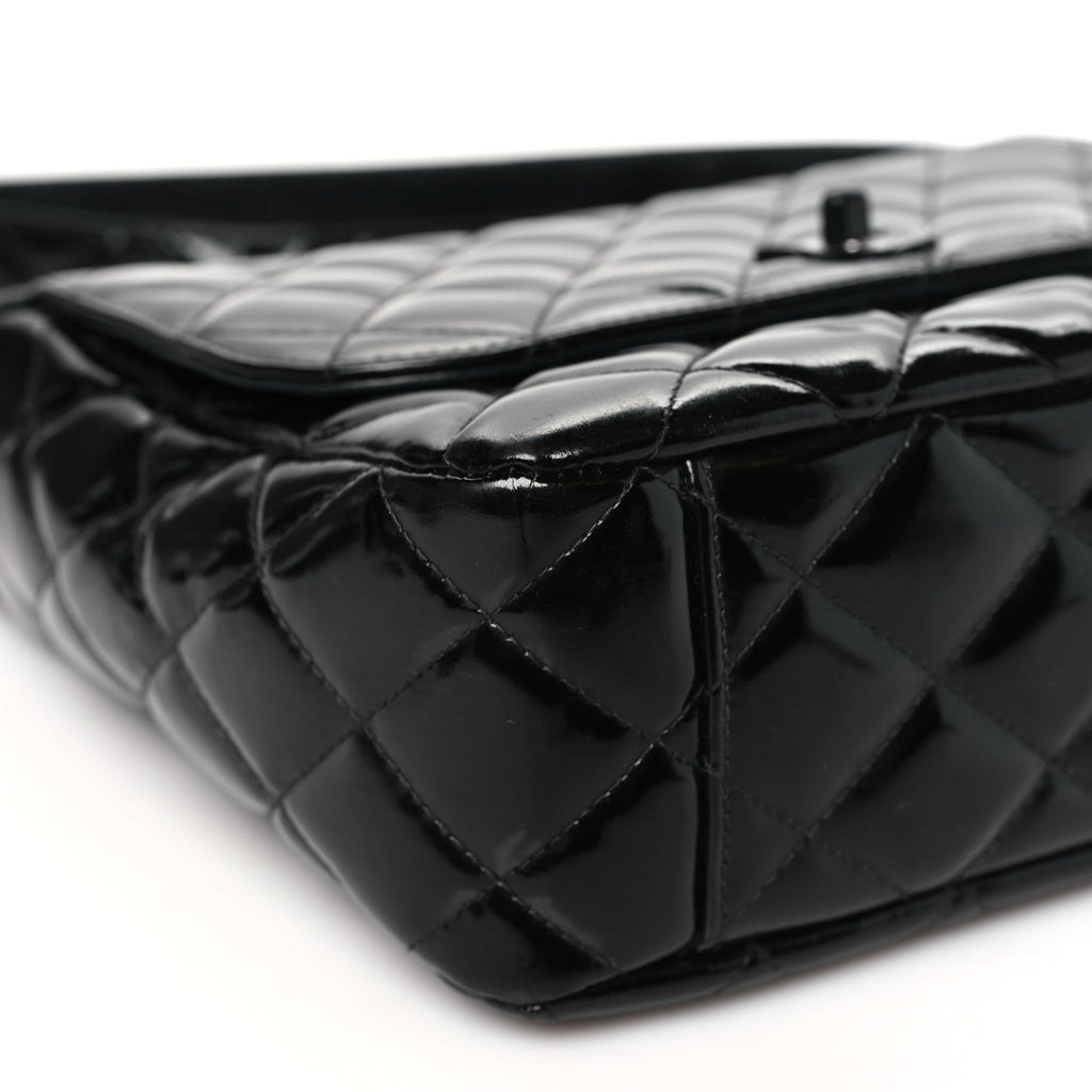 Patent Quilted Shoulder Flap Bag Black