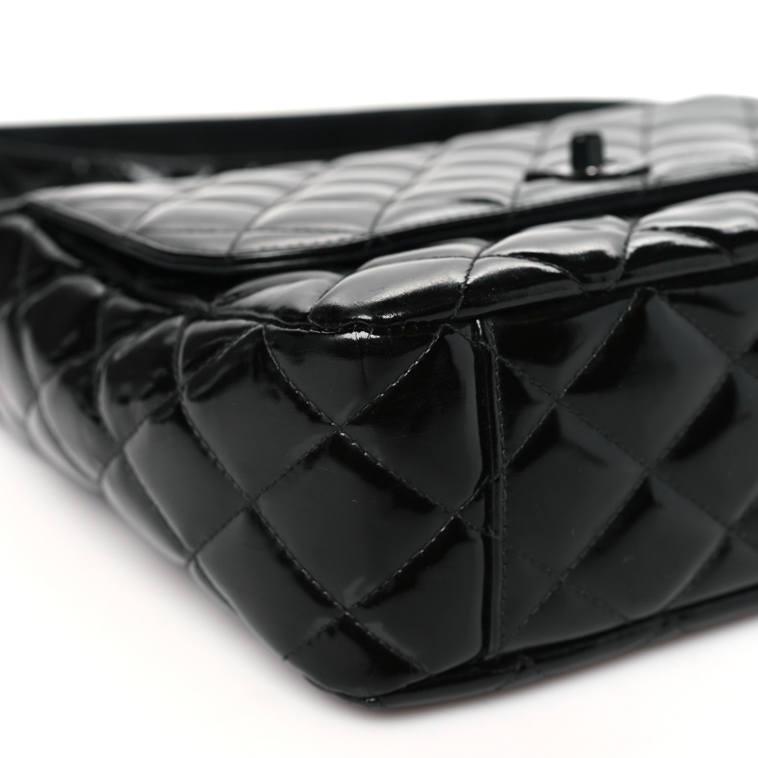 Patent Quilted Shoulder Flap Bag Black