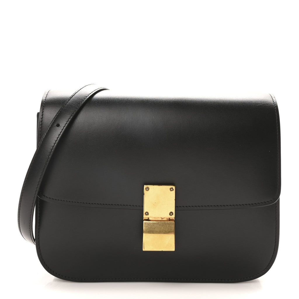 Box Calfskin Medium Classic Box Flap Bag Black