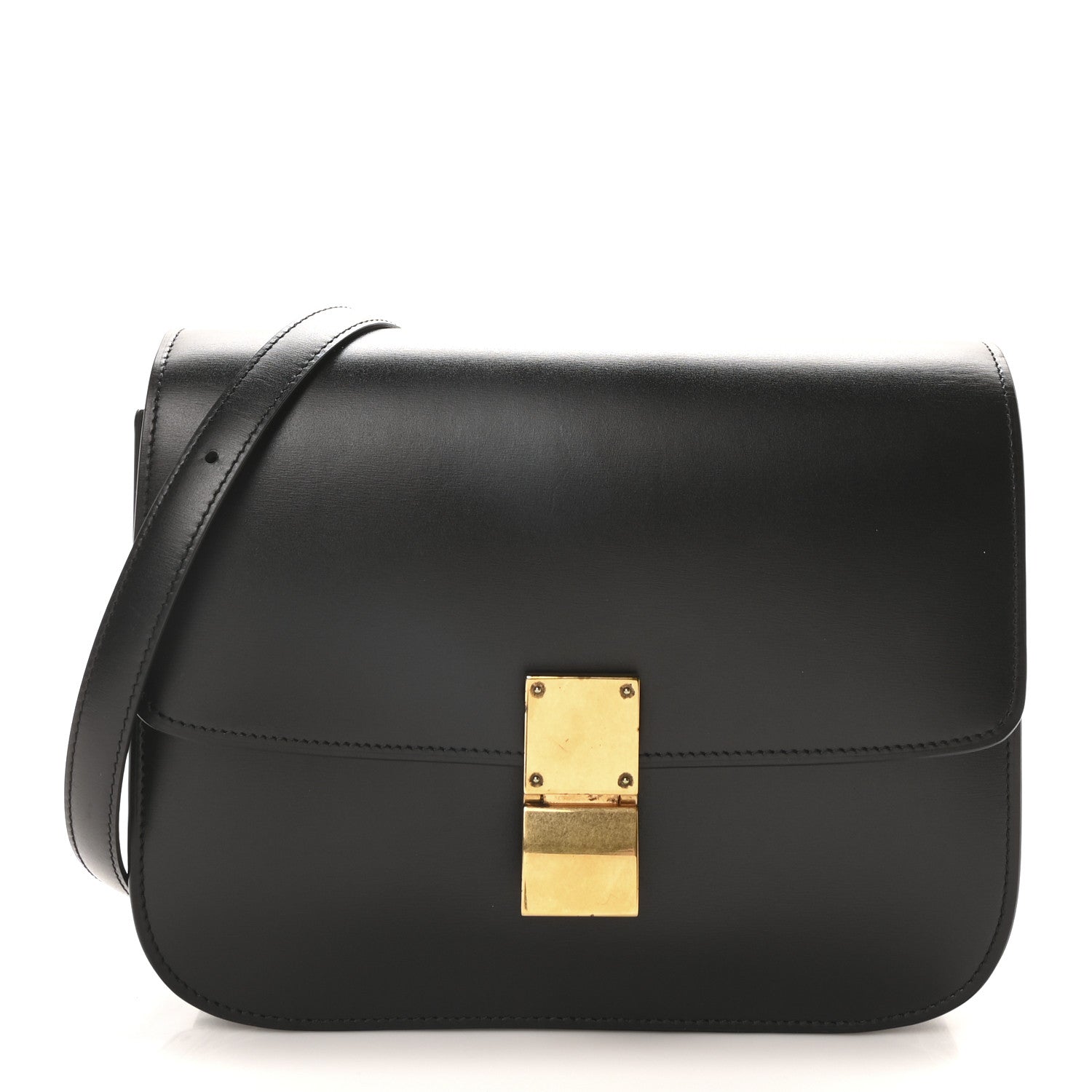 Box Calfskin Medium Classic Box Flap Bag Black