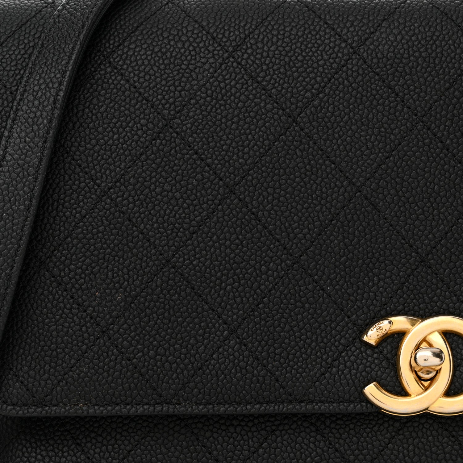 Grained Calfskin Stitched Flap Black